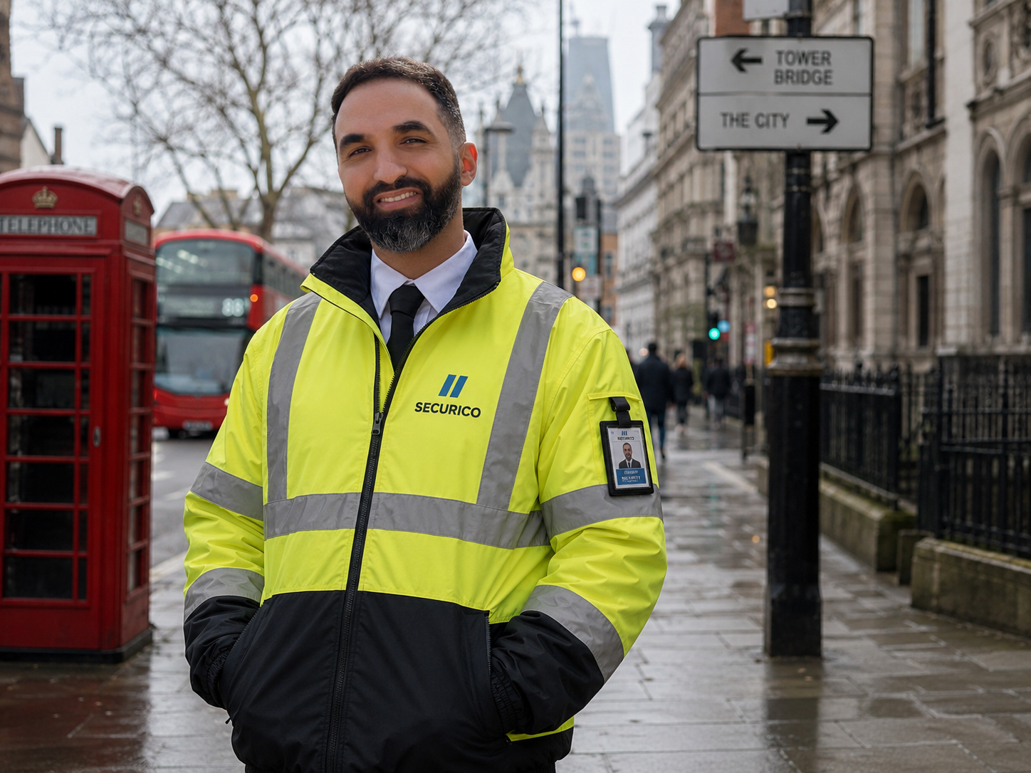 SIA-licensed manned guarding officer on duty at a commercial site
