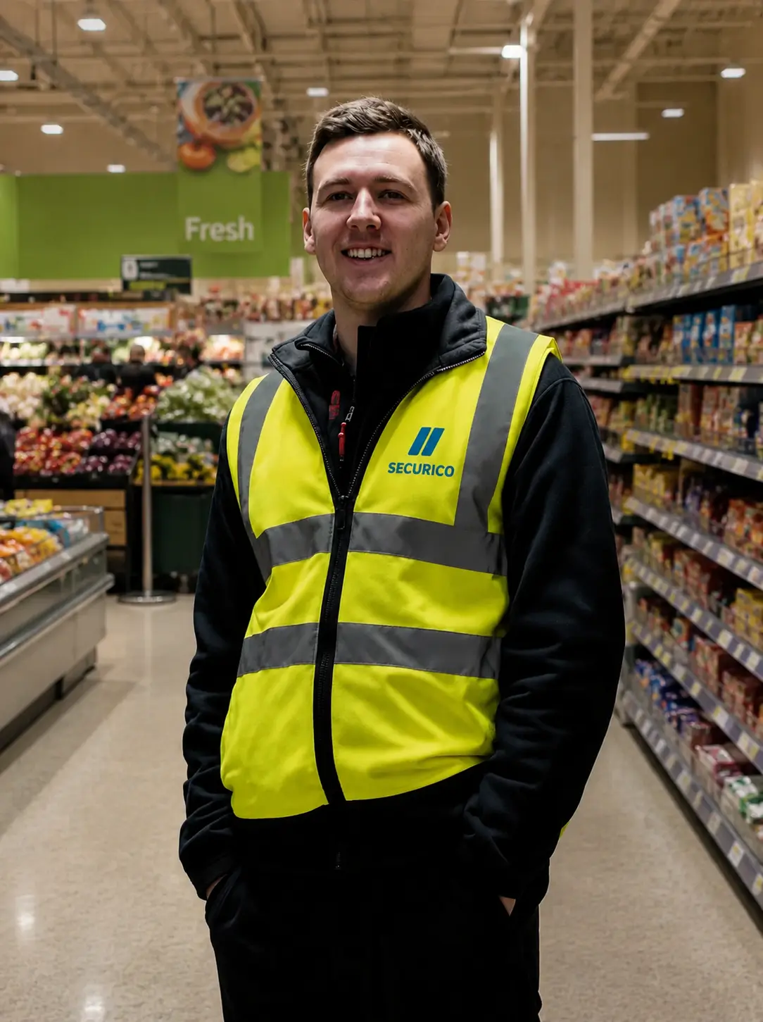 SECURICO security officer protecting a supermarkets & grocery site